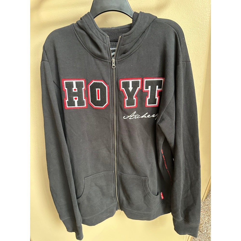 Hoyt Archery Zip Up Hoodie Mens XXL Black Get Serious Get Hoyt Fleece Sweatshirt